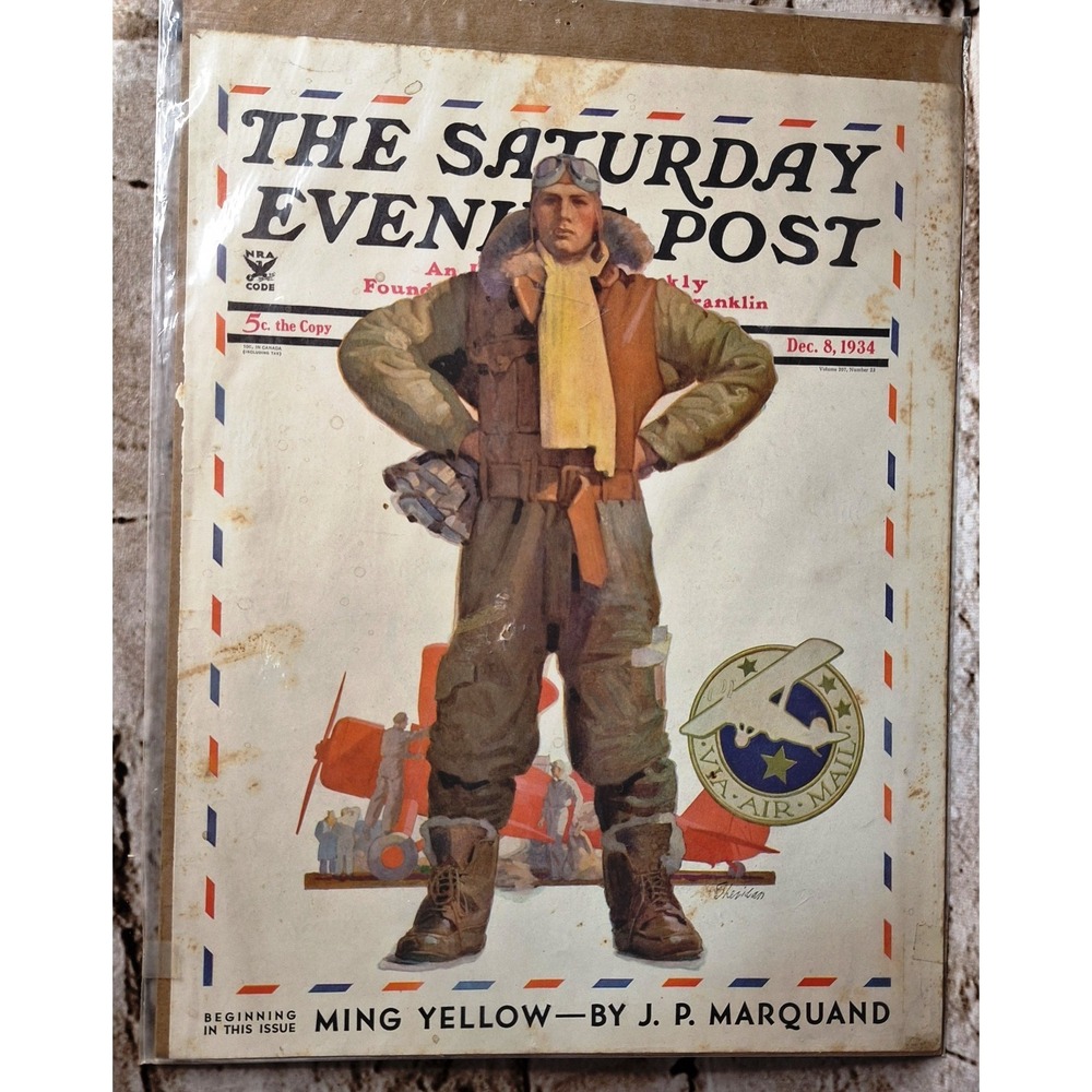 Vintage Saturday Evening Post magazine December 8, 1934 Aviator "Via Air Mail"